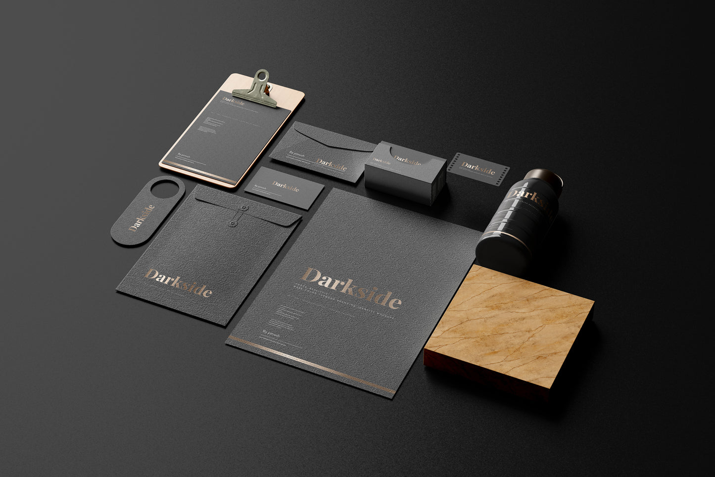 Darkside - A dark color branding identity mockups