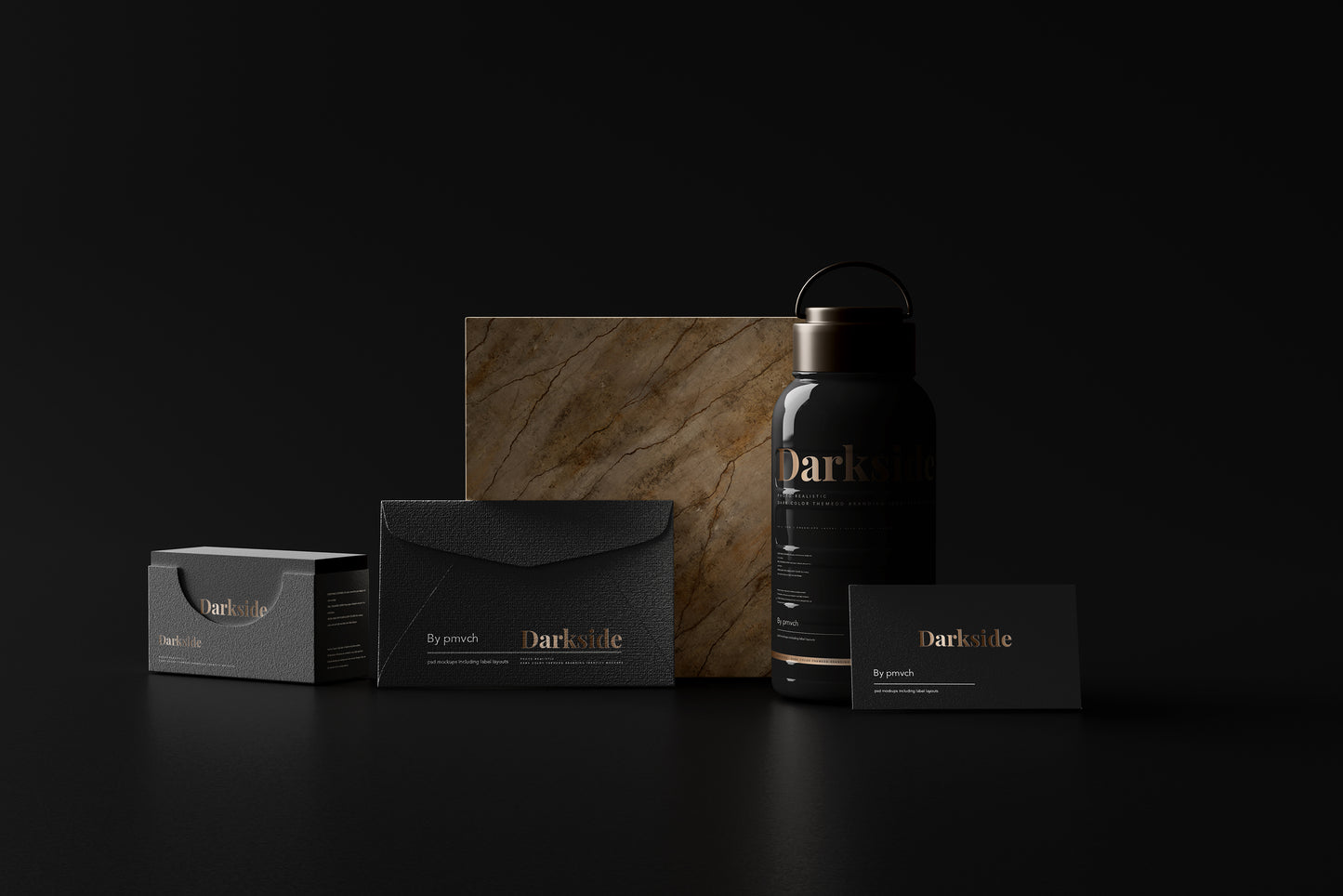 Darkside - A dark color branding identity mockups