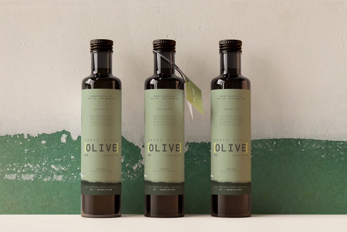 Amber Glass Oil Bottle Mockup Scenes