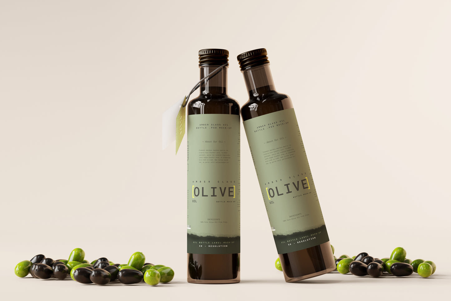 Amber Glass Oil Bottle Mockup Scenes