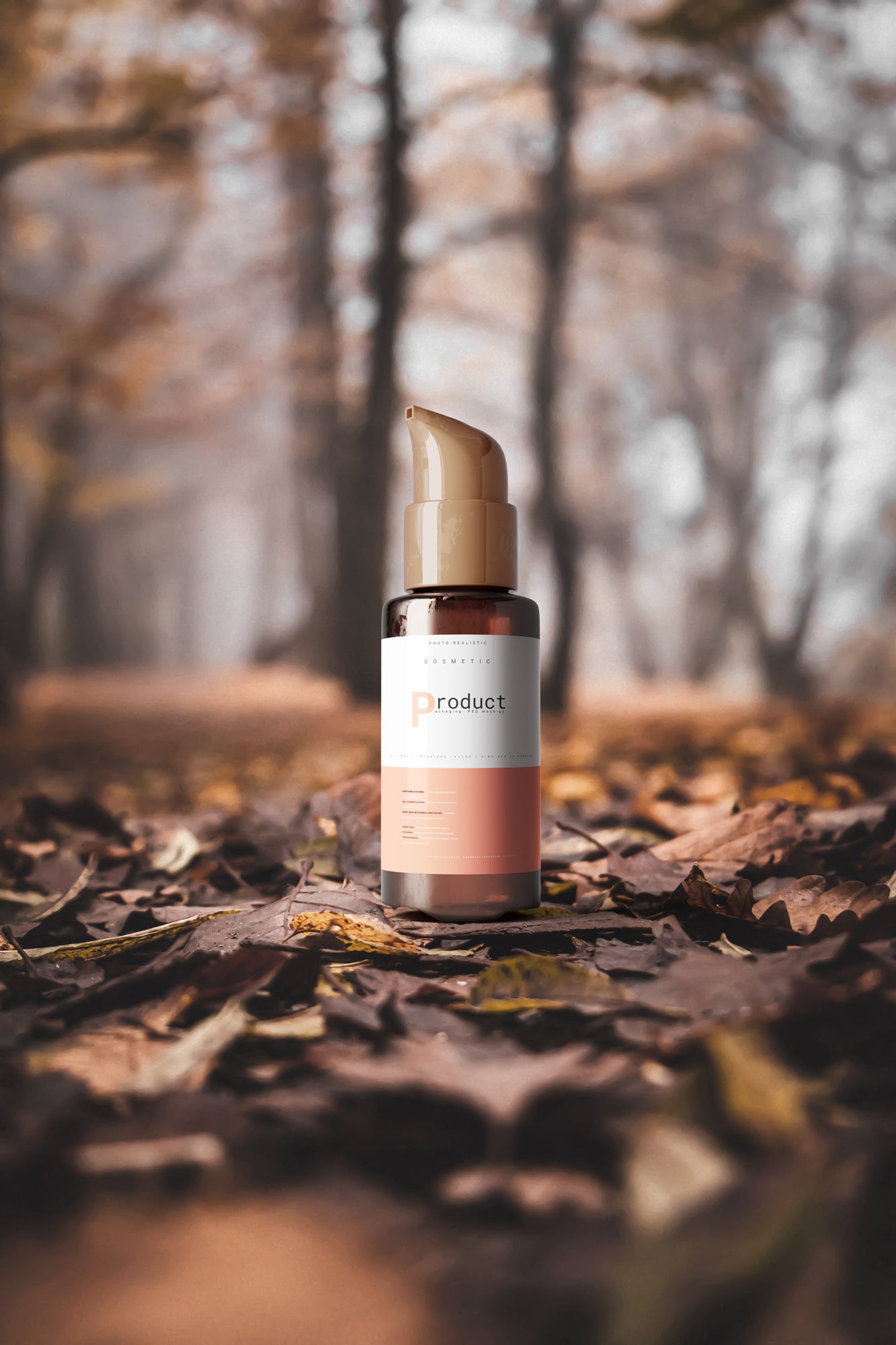 Amber Glass Tiny Airless Pump Bottle Mockup