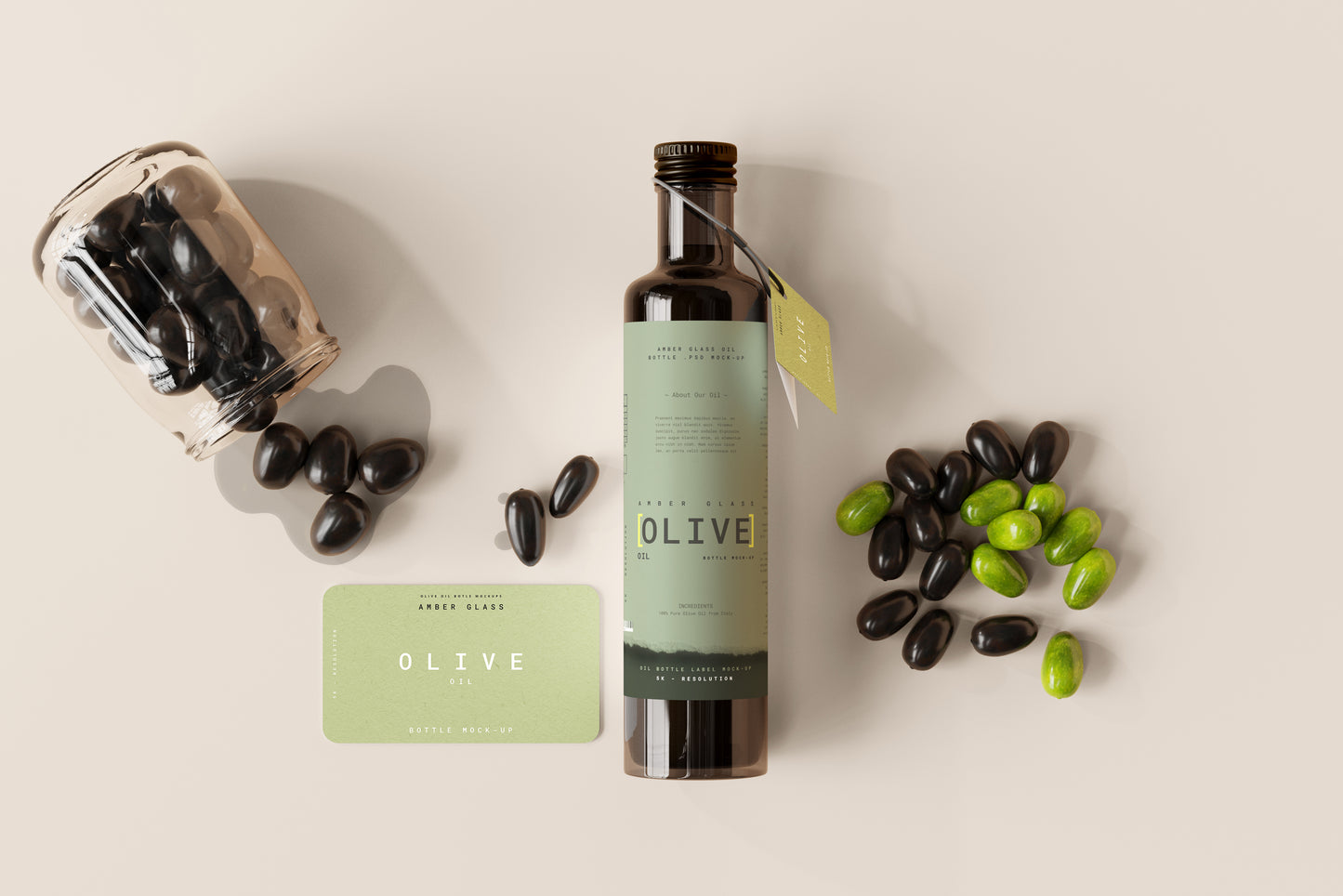 Amber Glass Oil Bottle Mockup Scenes