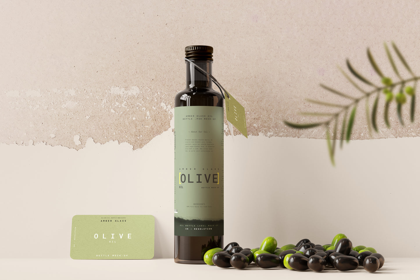 Amber Glass Oil Bottle Mockup Scenes