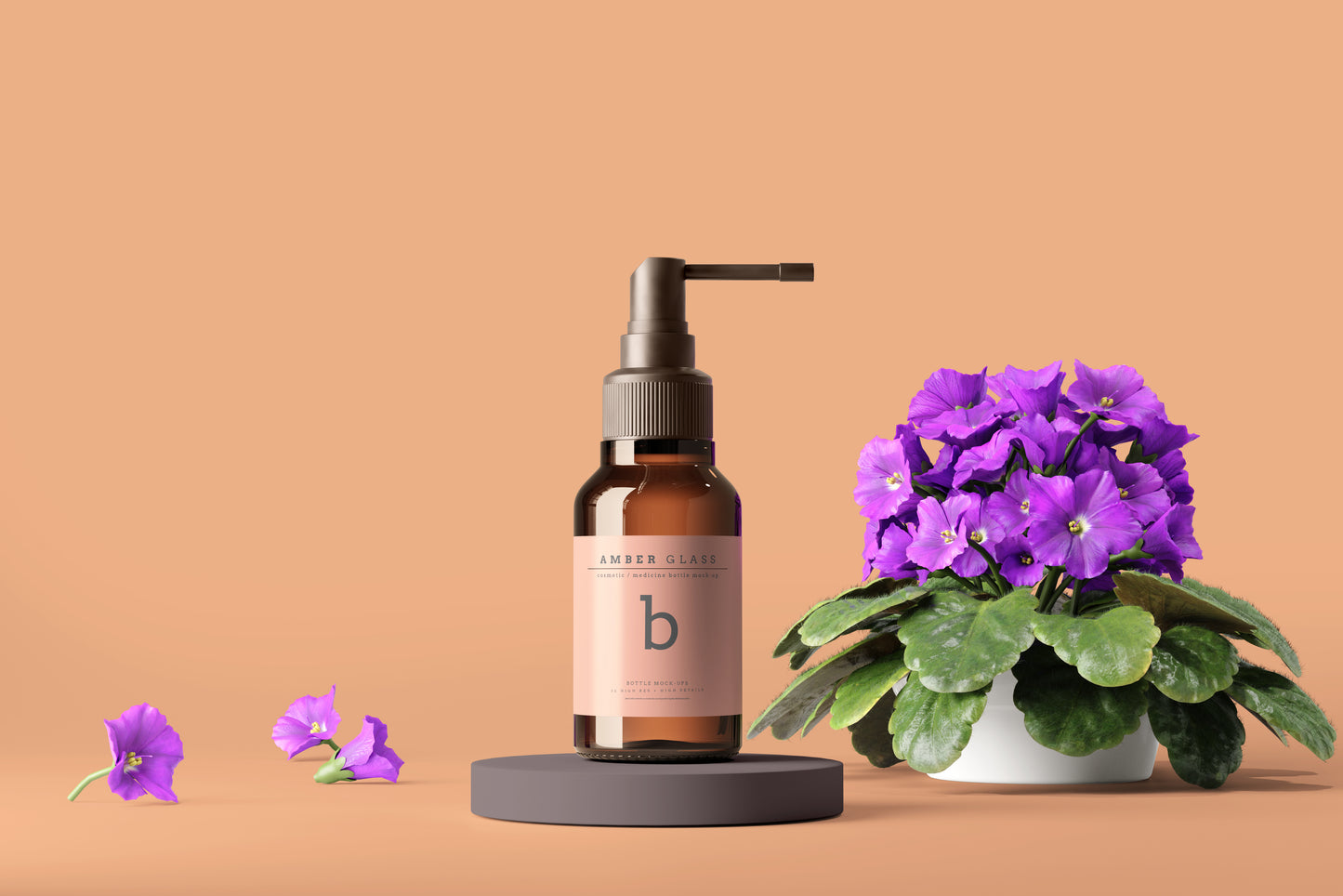 Amber Glass Throat Spray Bottle Mockups