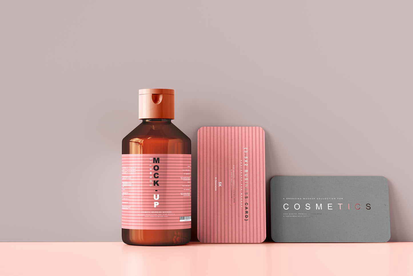 Amber Glass Cosmetic Bottle Mockups