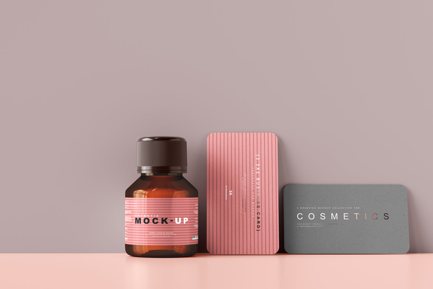 Amber Glass Cosmetic Bottle Mockups