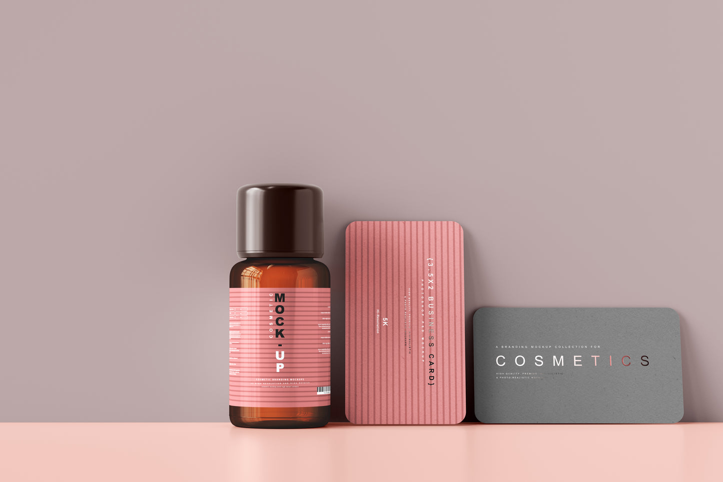 Amber Glass Cosmetic Bottle Mockups