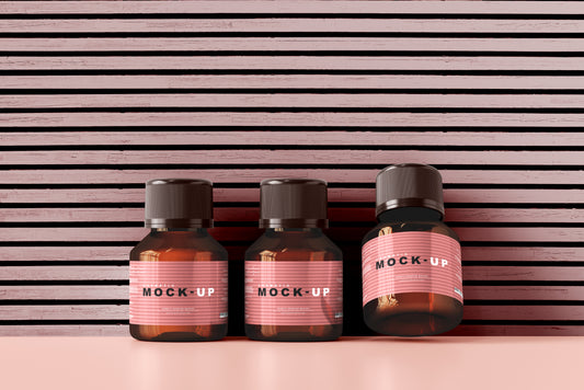 Amber Glass Cosmetic Bottle Mockups