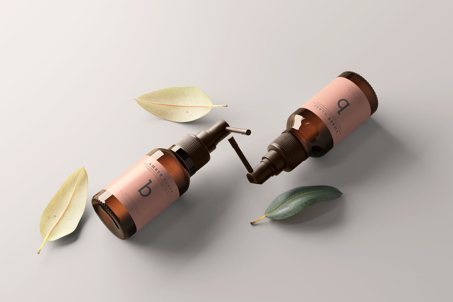 Amber Glass Throat Spray Bottle Mockups