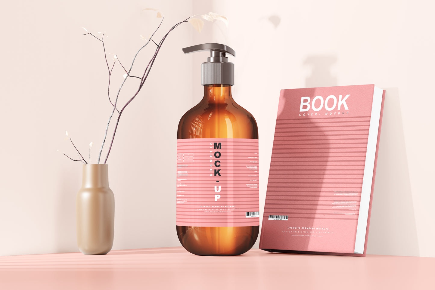 Amber Glass Pump Bottle Mockups