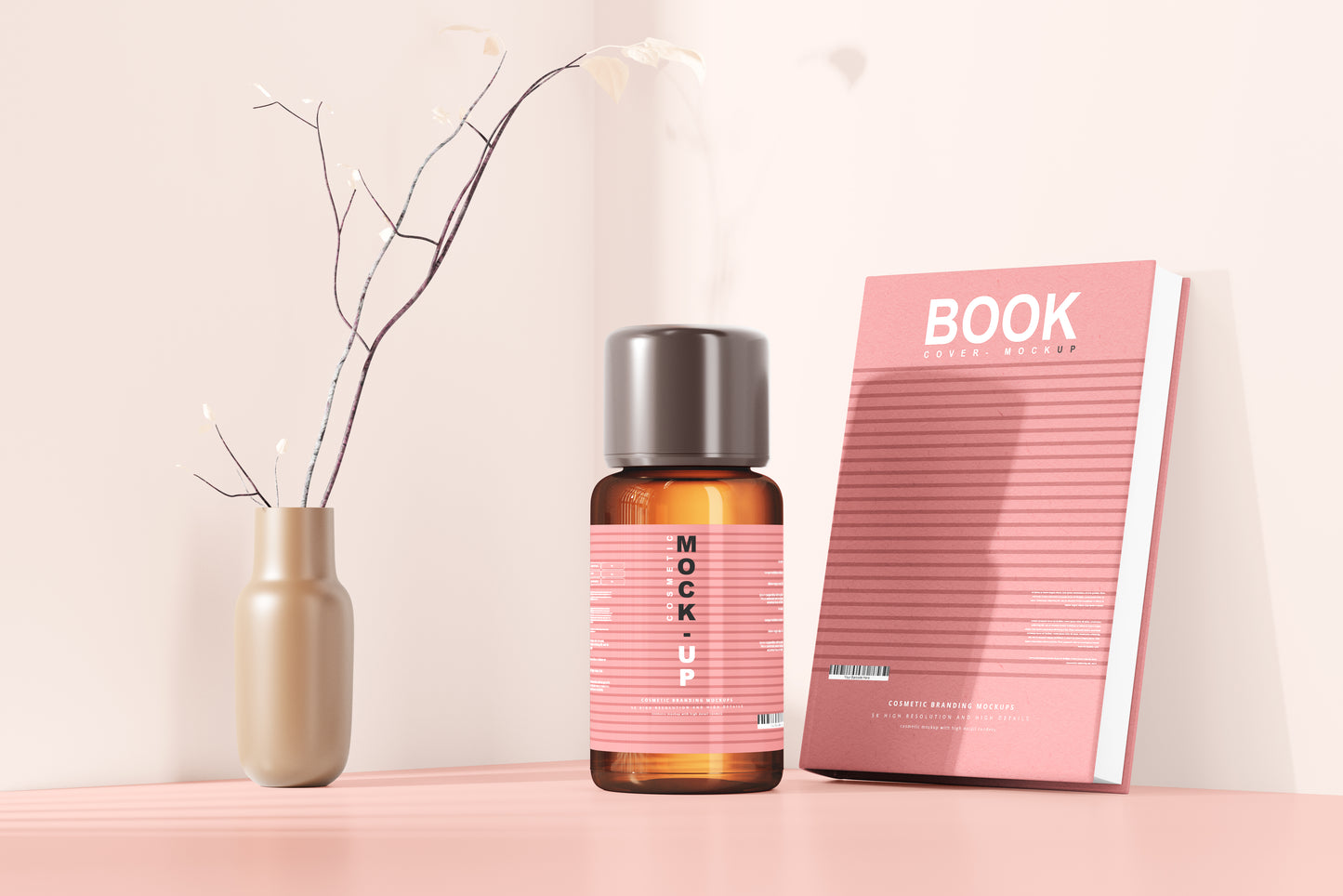 Amber Glass Cosmetic Bottle Mockups
