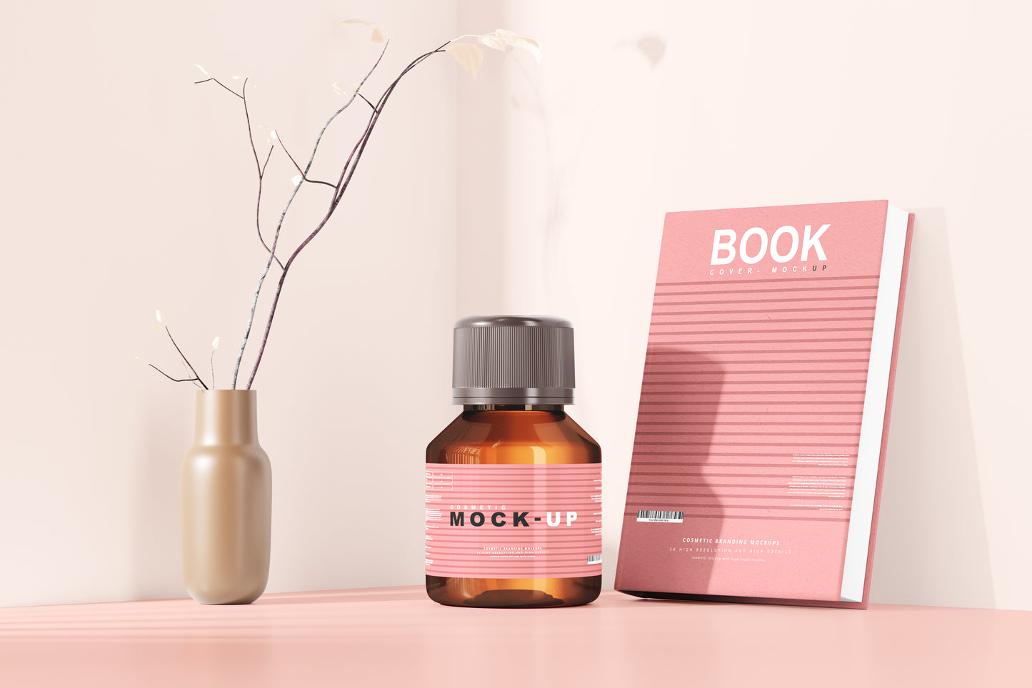 Amber Glass Cosmetic Bottle Mockups