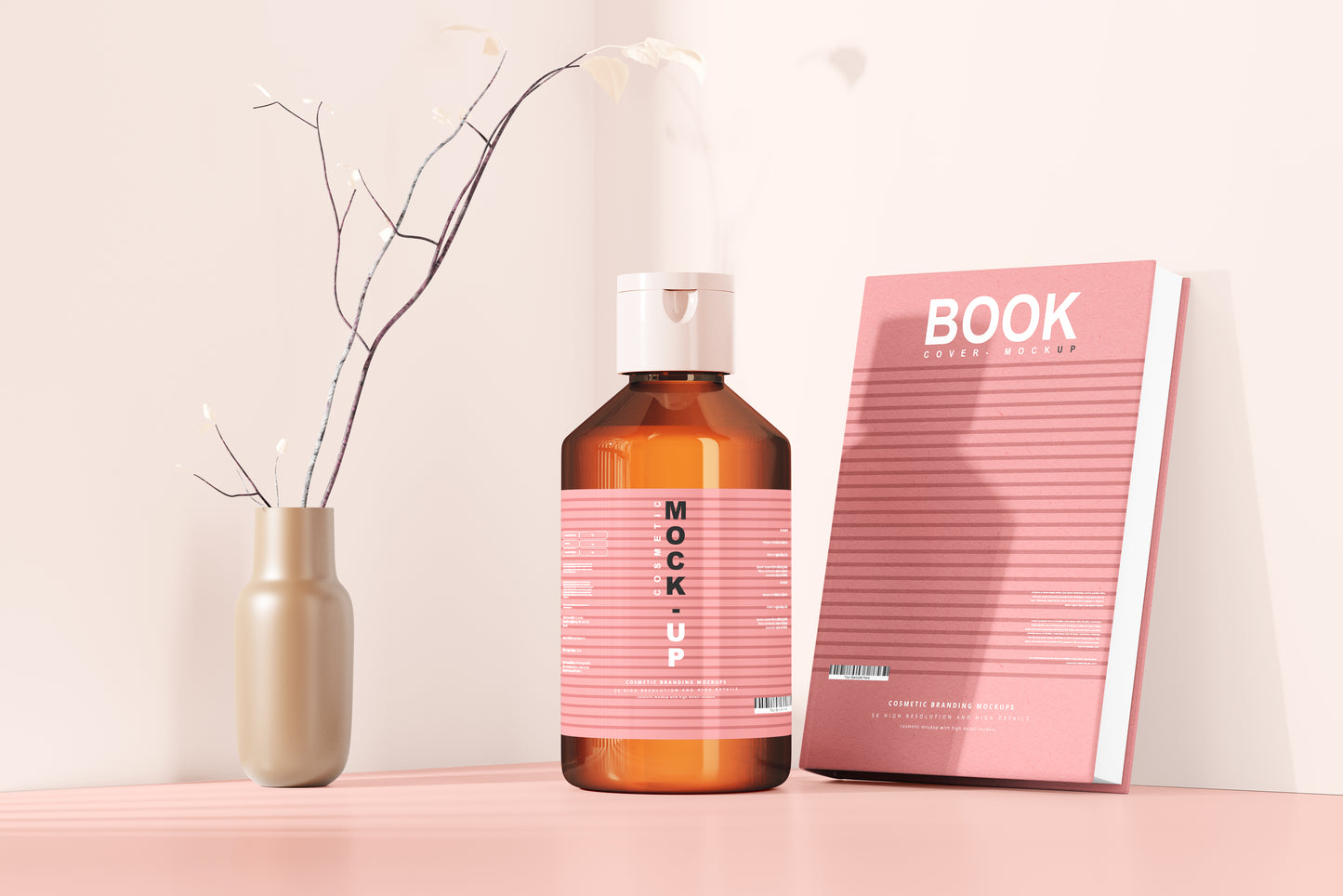 Amber Glass Cosmetic Bottle Mockups