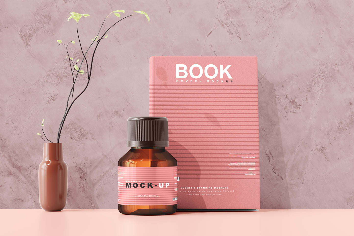 Amber Glass Cosmetic Bottle Mockups