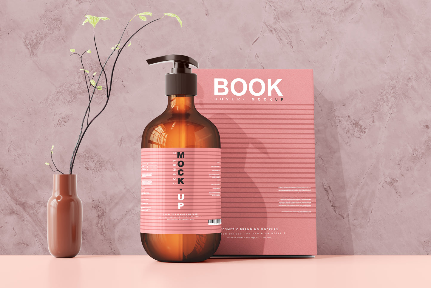 Amber Glass Pump Bottle Mockups