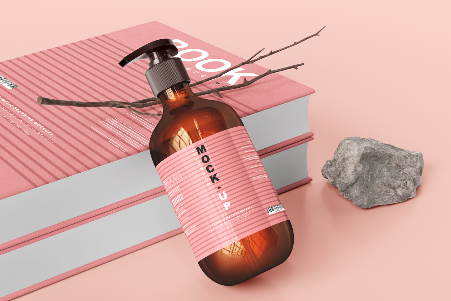 Amber Glass Pump Bottle Mockups