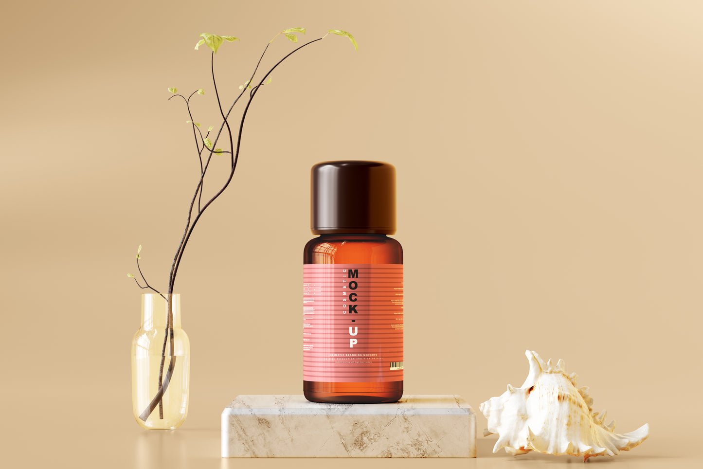 Amber Glass Cosmetic Bottle Mockups