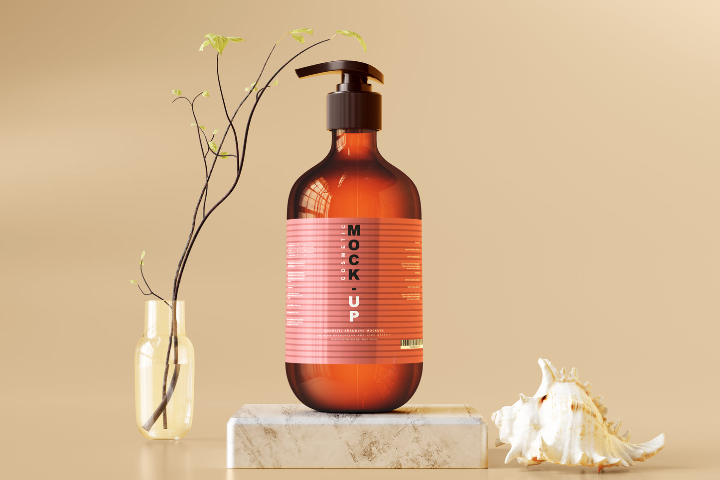 Amber Glass Pump Bottle Mockups