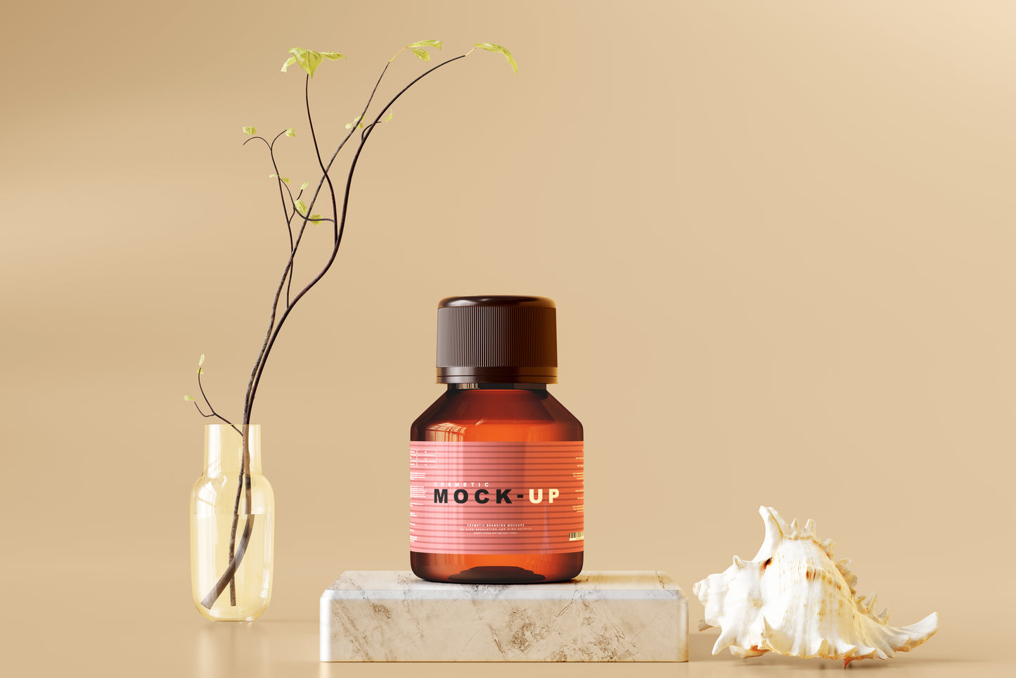 Amber Glass Cosmetic Bottle Mockups