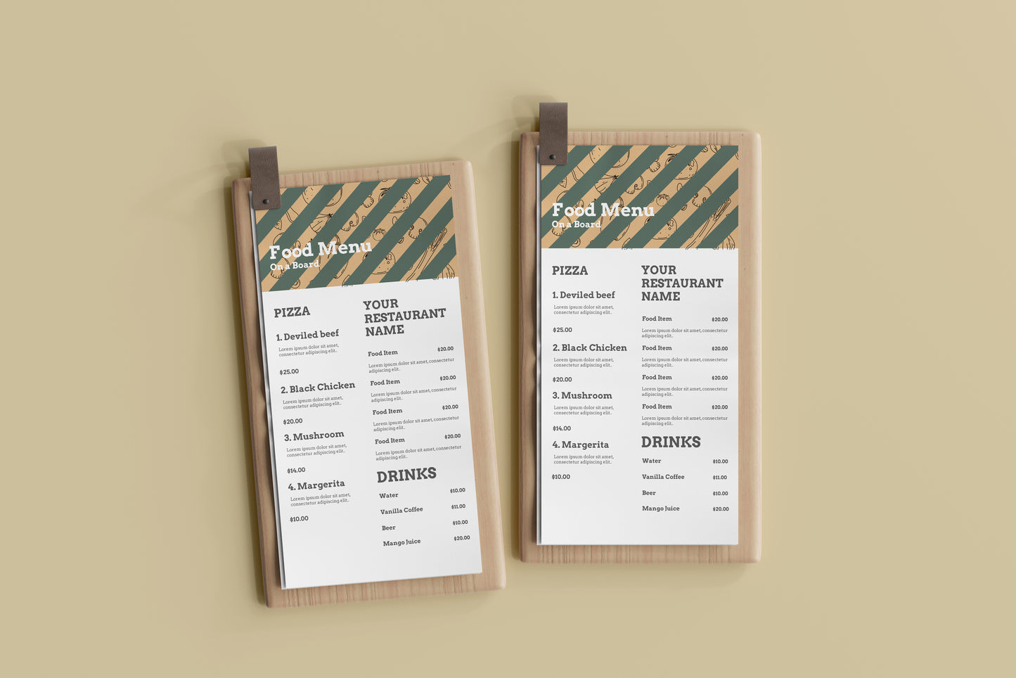 DL Food Menu on a Wooden Board Mockups