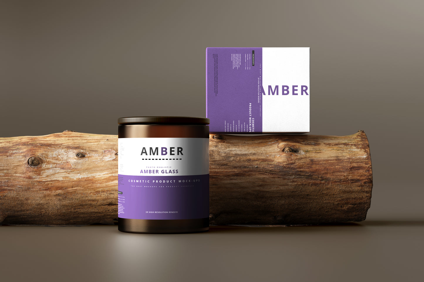 Wooden Lid Amber Glass Jar Mockups