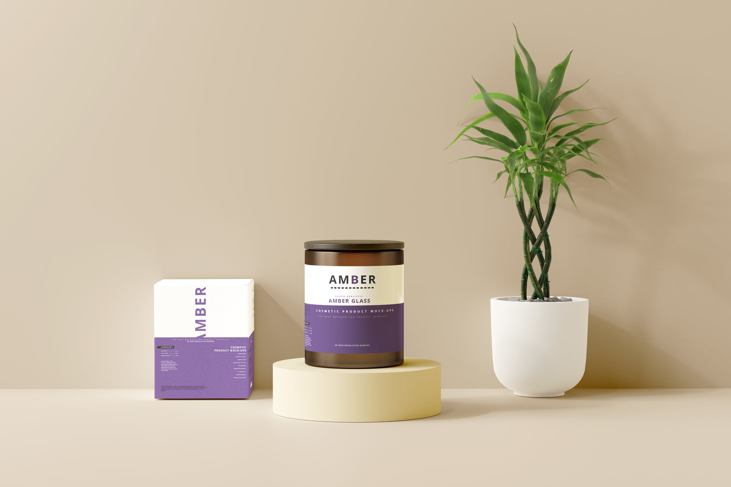 Wooden Lid Amber Glass Jar Mockups