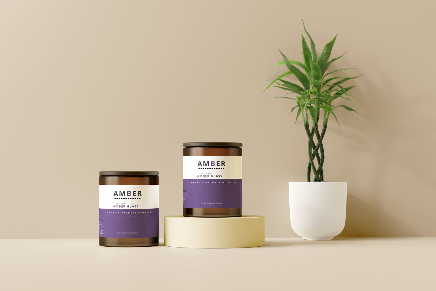 Wooden Lid Amber Glass Jar Mockups