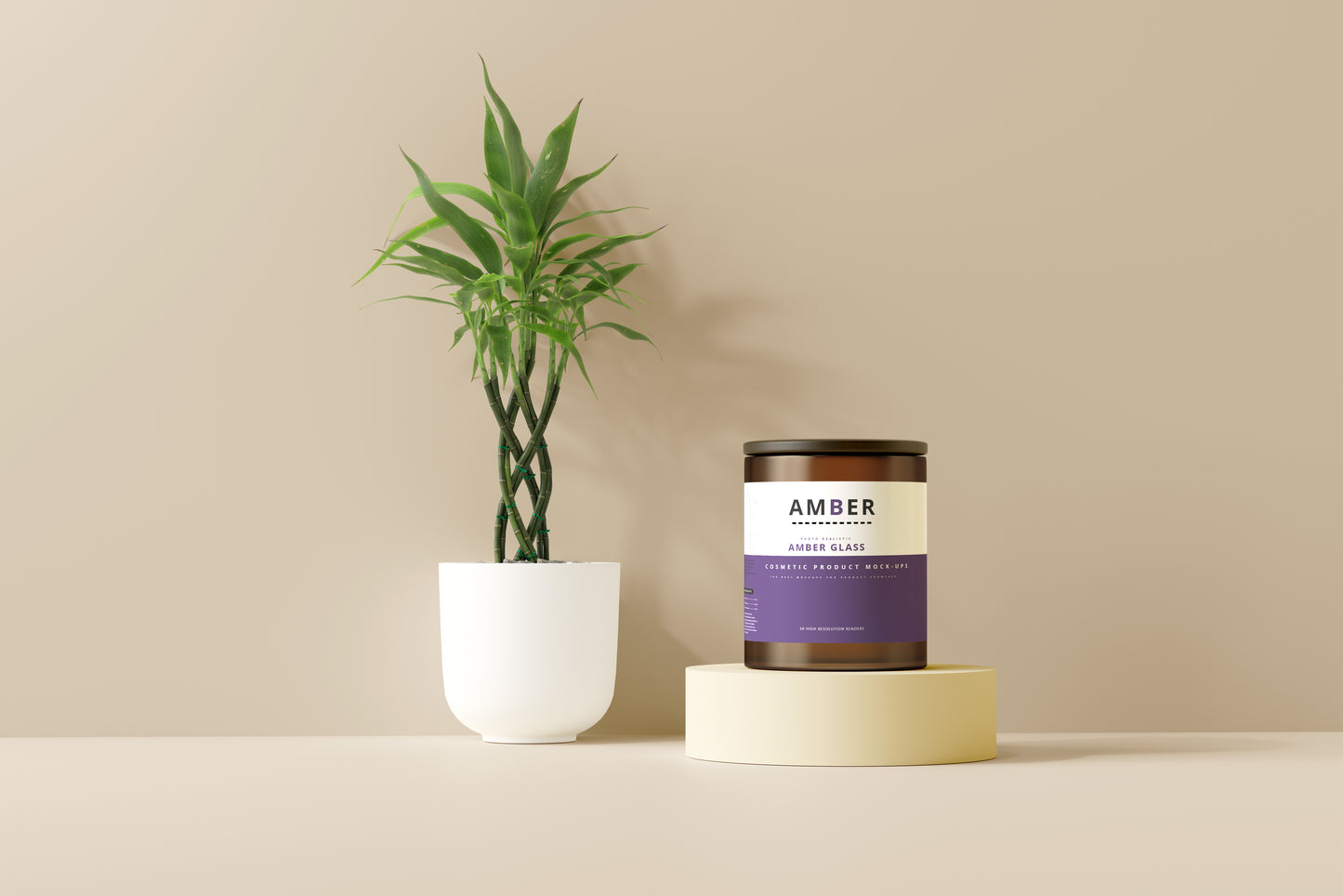 Wooden Lid Amber Glass Jar Mockups