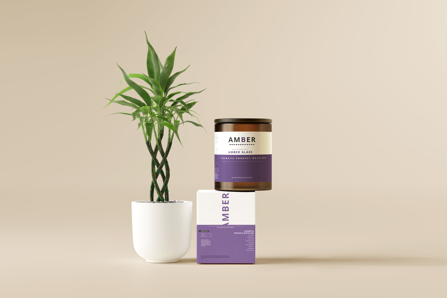 Wooden Lid Amber Glass Jar Mockups