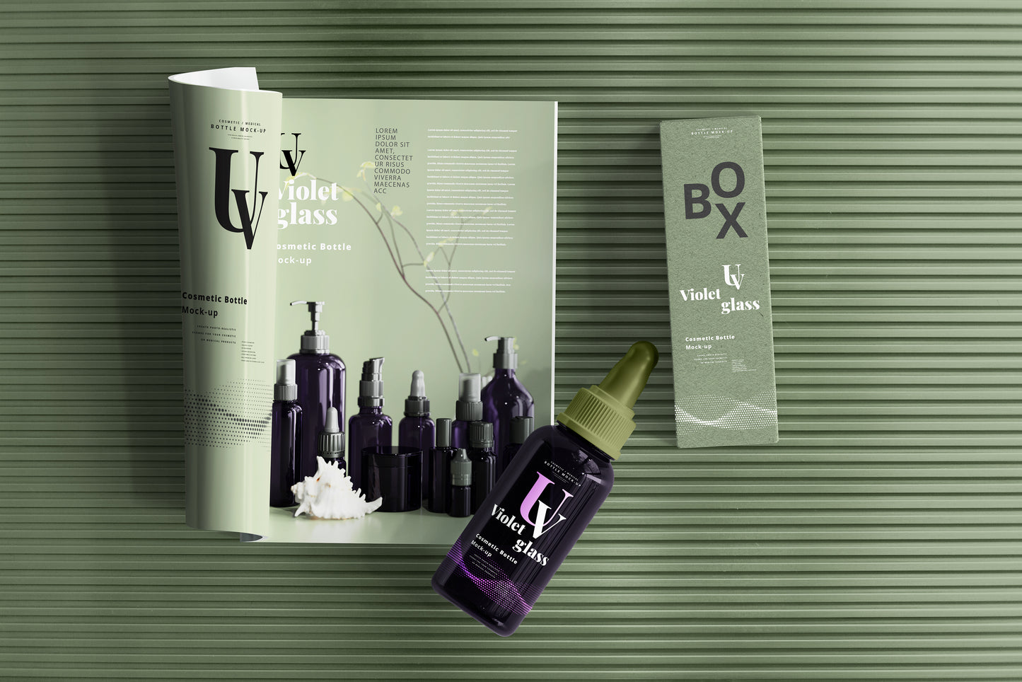 UV Glass Large Dropper Bottle Mockups