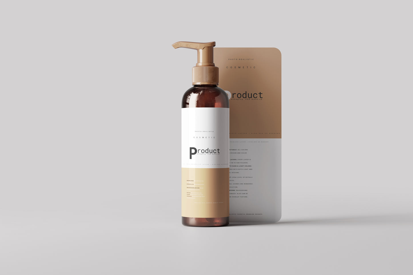 Amber Glass Pump Airless Dispenser Bottle Mockup