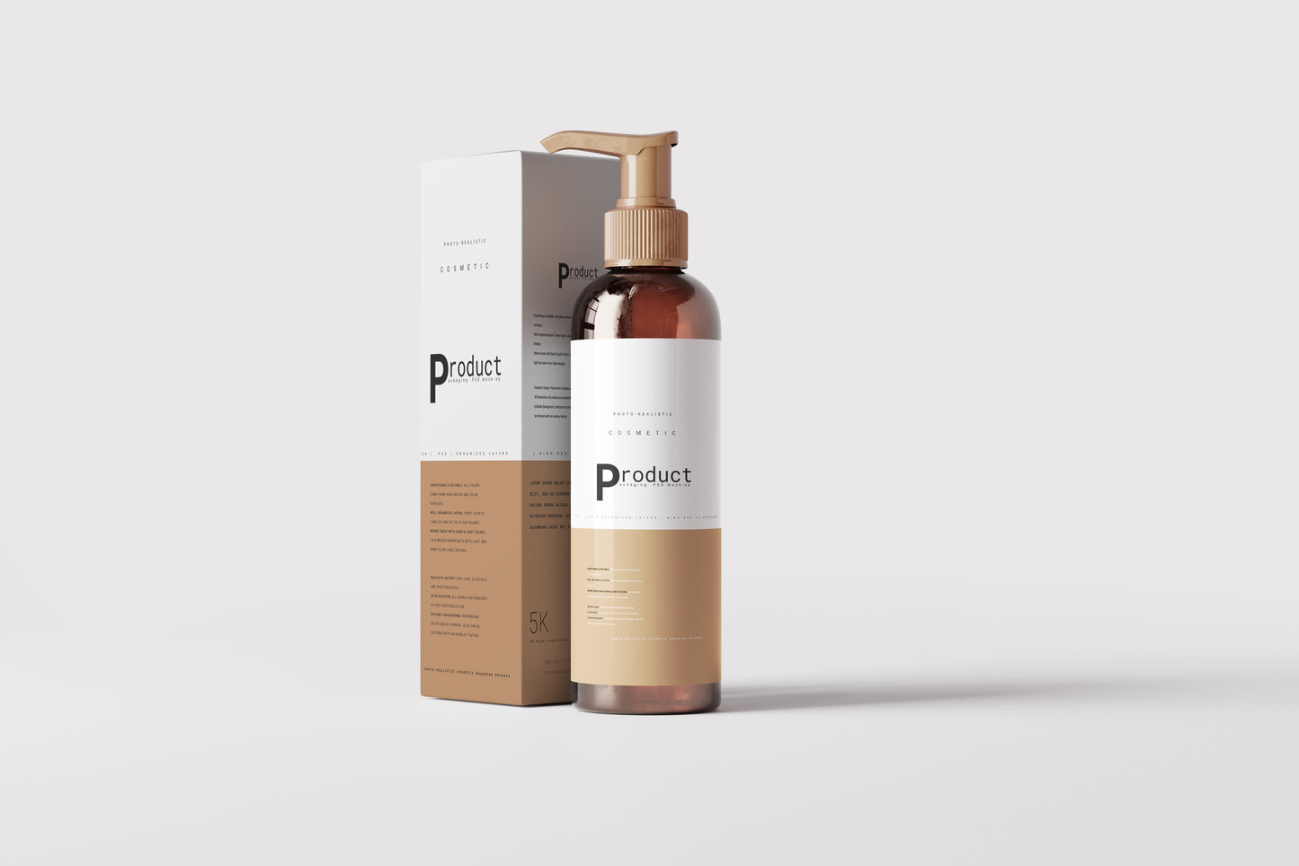 Amber Glass Pump Airless Dispenser Bottle Mockup