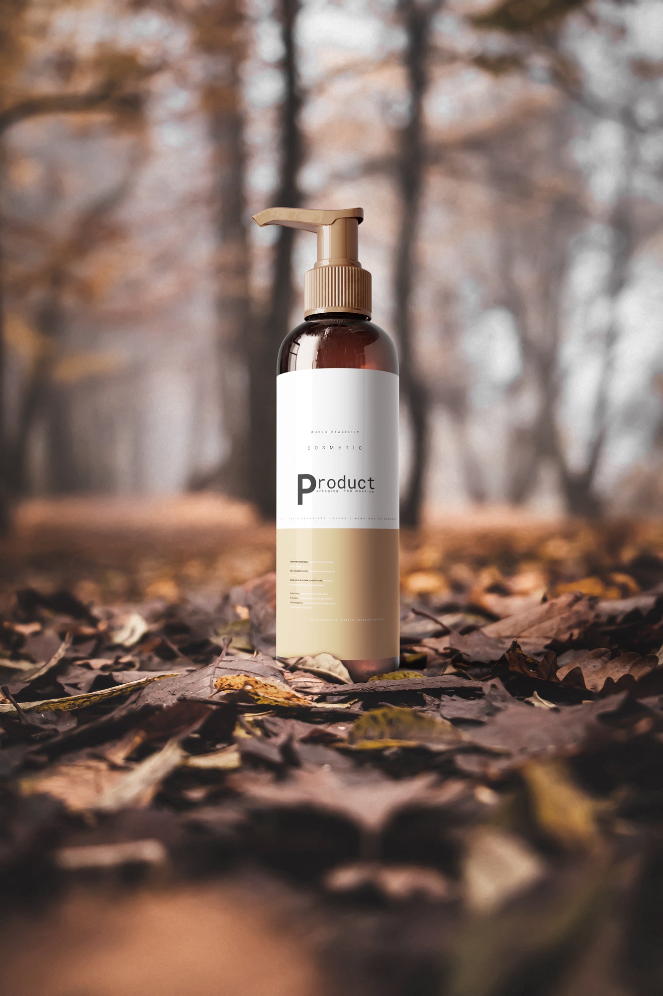 Amber Glass Pump Airless Dispenser Bottle Mockup