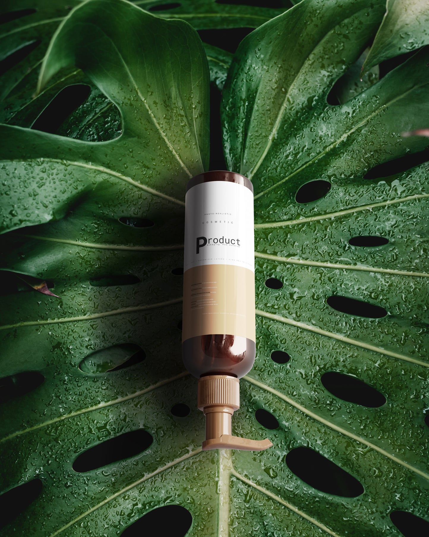 Amber Glass Pump Airless Dispenser Bottle Mockup