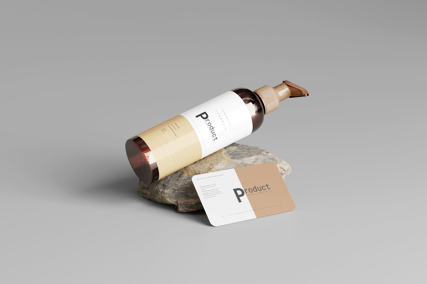 Amber Glass Pump Airless Dispenser Bottle Mockup