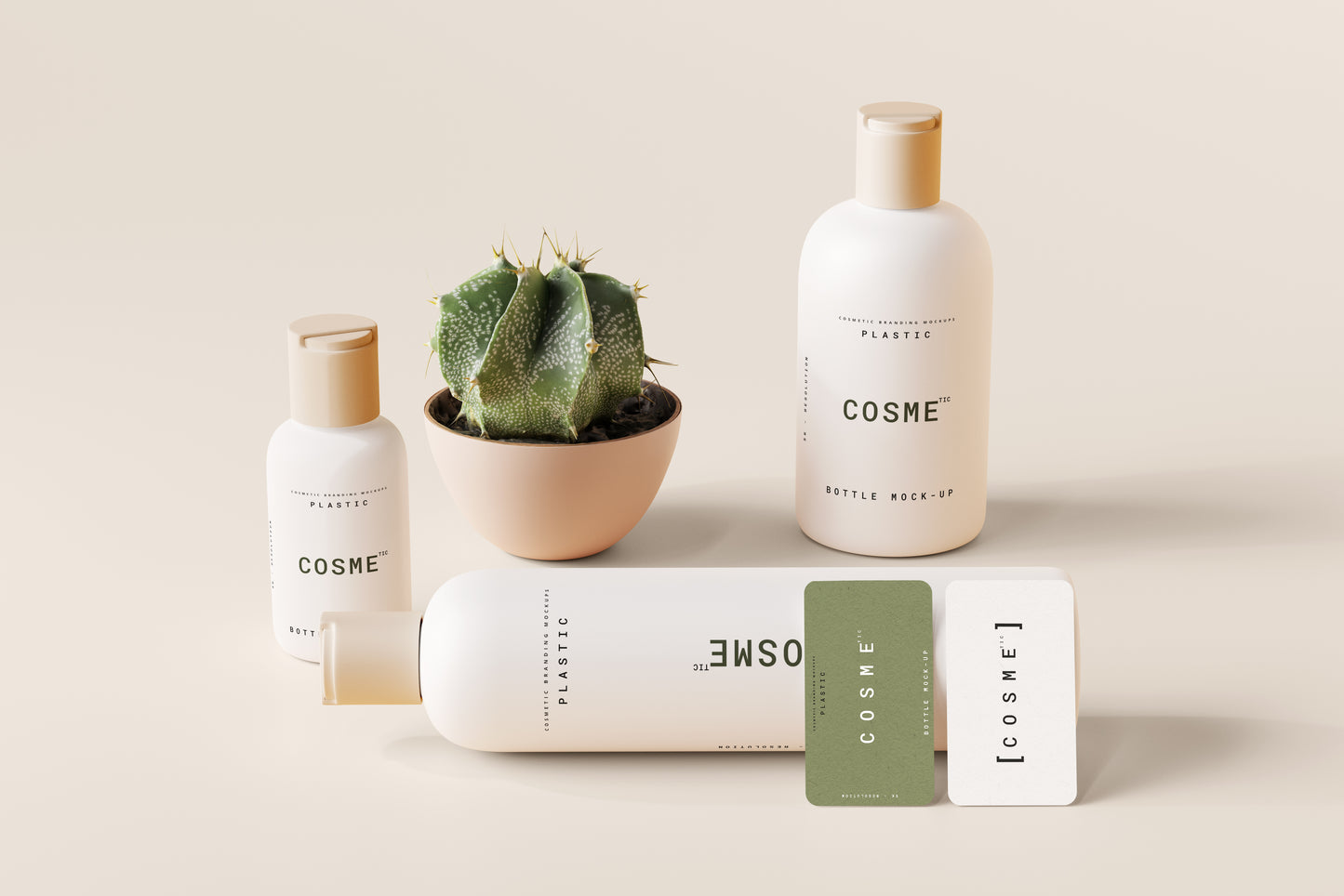 Disc Top-Cap Cosmetic Bottle Mockup Scenes