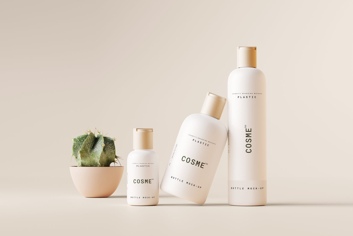 Disc Top-Cap Cosmetic Bottle Mockup Scenes