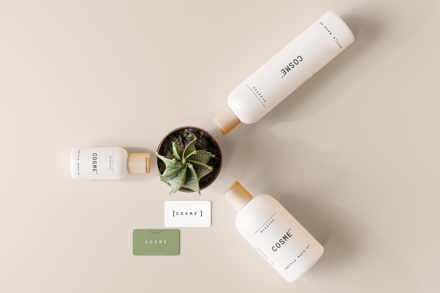 Disc Top-Cap Cosmetic Bottle Mockup Scenes