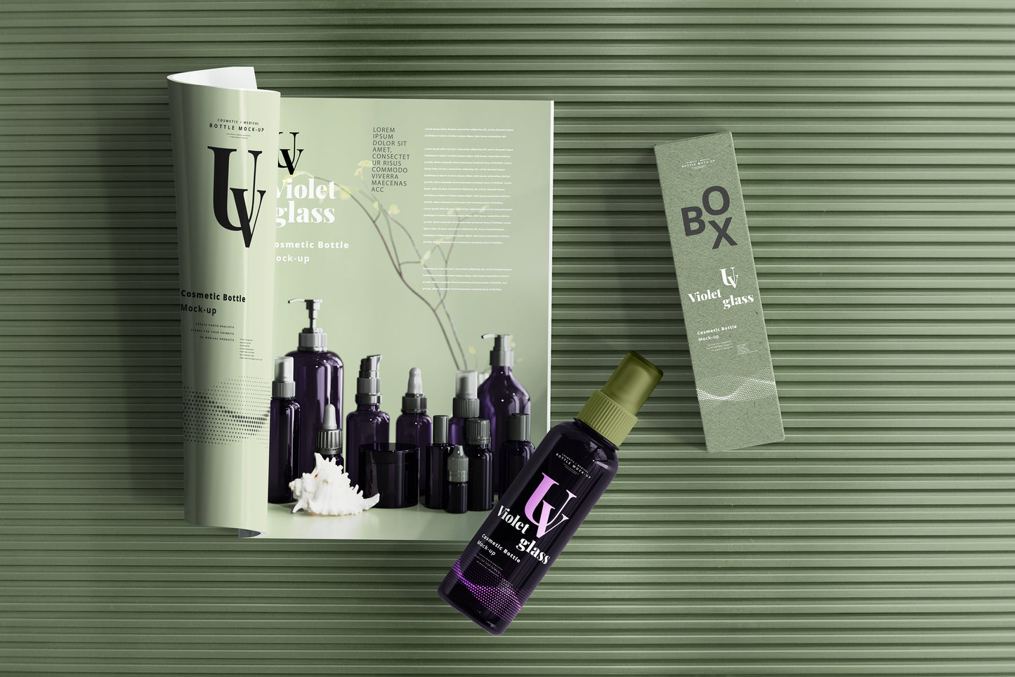 UV Glass Cosmetic Spray Bottle Mockups