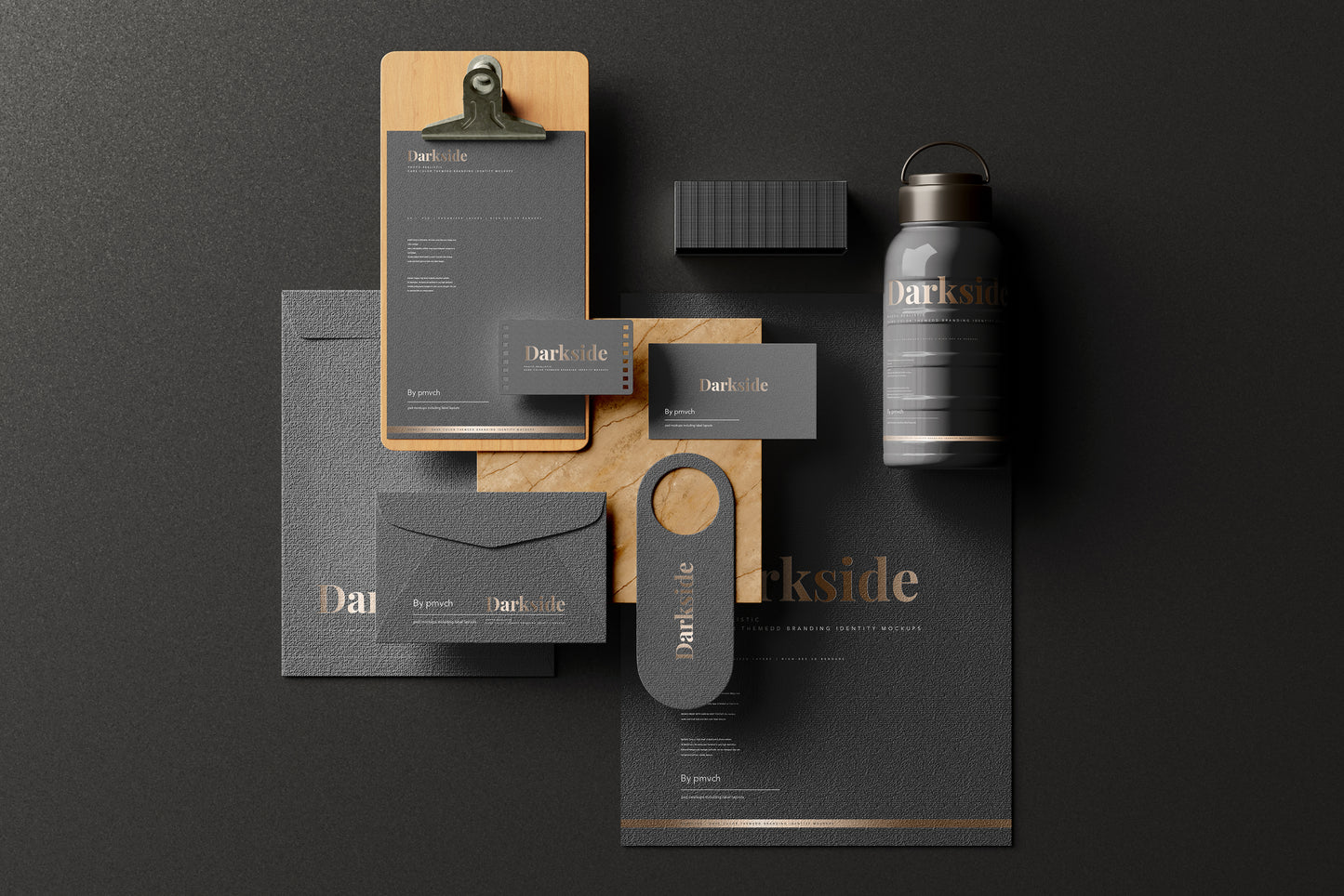 Darkside - A dark color branding identity mockups