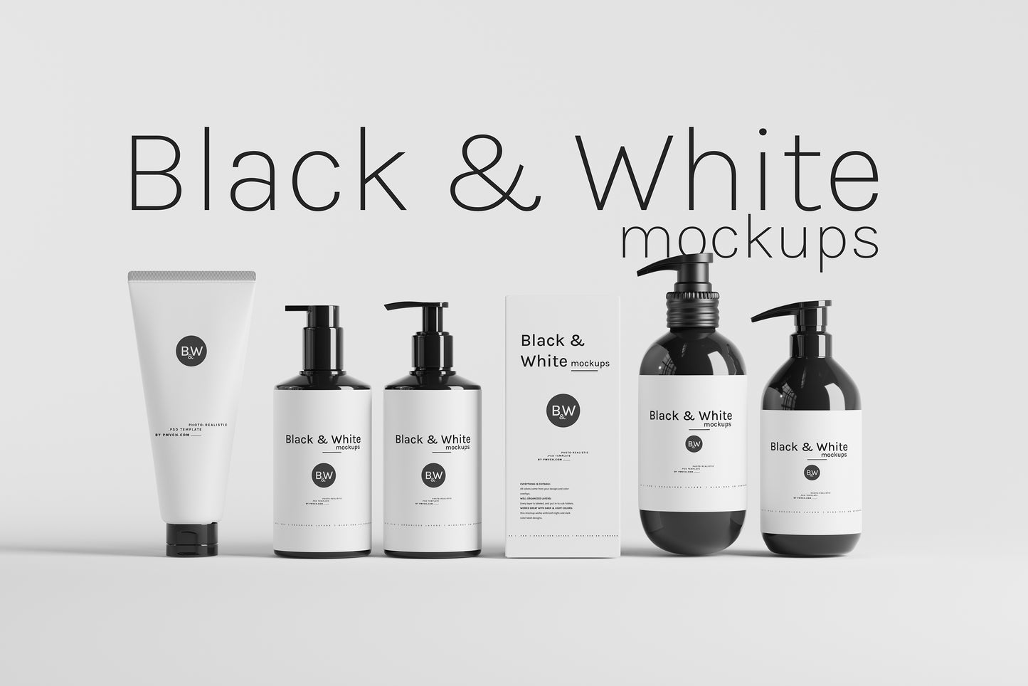 Black & White Mockups - Pump Bottles